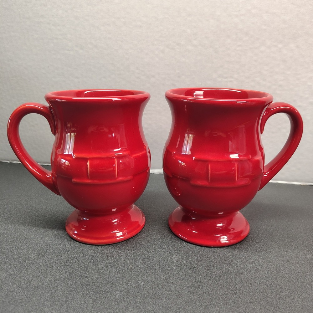 Longaberger Pedestal Mugs Red (Woven Traditions Vitrified Pottery Set of 2)